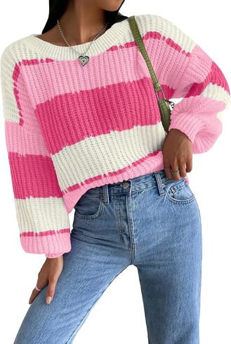 COZYEASE Women's Oversized Fall Sweaters Long Sleeve Drop Shoulder Pullovers Colorblock Crewneck Knit Tops in Saudi Arabia