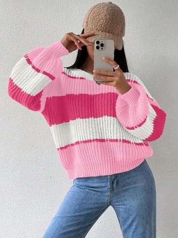 COZYEASE Women's Oversized Fall Sweaters Long Sleeve Drop Shoulder Pullovers Colorblock Crewneck Knit Tops in Saudi Arabia