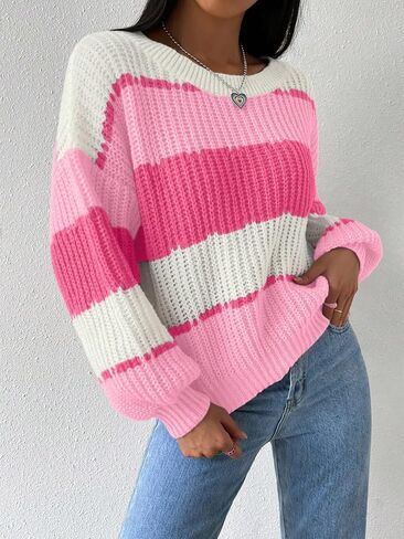 COZYEASE Women's Oversized Fall Sweaters Long Sleeve Drop Shoulder Pullovers Colorblock Crewneck Knit Tops in Saudi Arabia