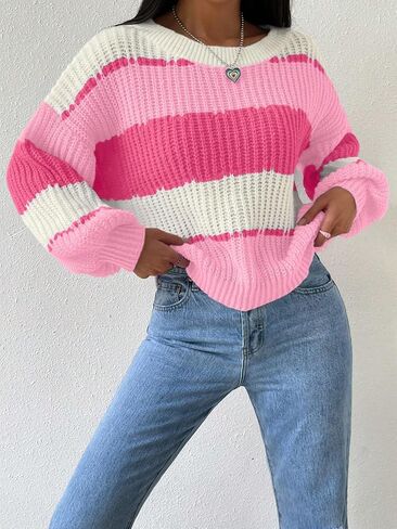 COZYEASE Women's Oversized Fall Sweaters Long Sleeve Drop Shoulder Pullovers Colorblock Crewneck Knit Tops in Saudi Arabia