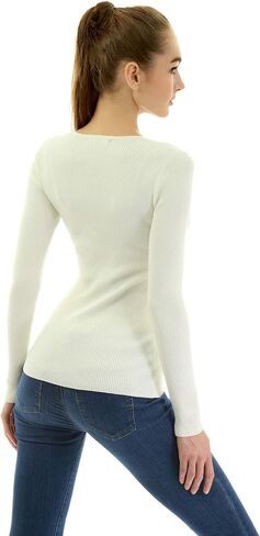 AmélieBoutik Women Square Neck Buckle Embellished Ribbed Sweater in Saudi Arabia