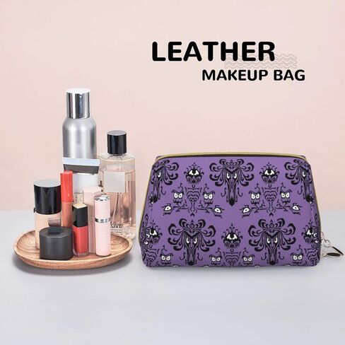 Cute Small Makeup Bag Leather Women Travel Toiletry Pouch Cosmetic Bags Portable Multifunctional Storage for Girl Friend Wife Birthday Gifts, Haunted Mansion, One Size in Kuwait