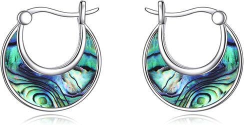 CRMAD Abalone Shell Hoop Earrings for Women Sterling Silver Hoop Leverback Earrings Jewelry Gift for Girls in Saudi Arabia