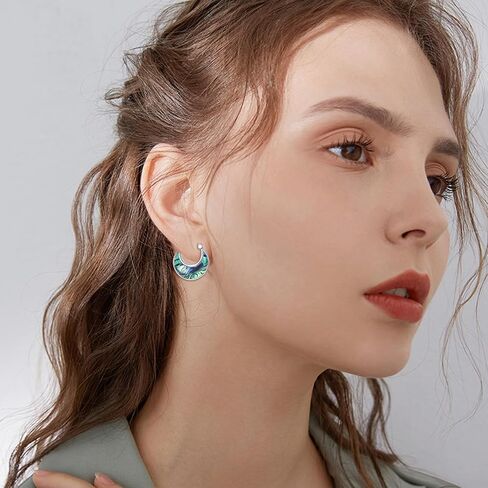 CRMAD Abalone Shell Hoop Earrings for Women Sterling Silver Hoop Leverback Earrings Jewelry Gift for Girls in Saudi Arabia