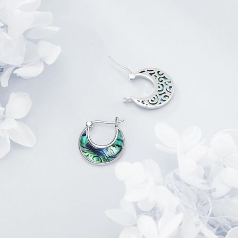 CRMAD Abalone Shell Hoop Earrings for Women Sterling Silver Hoop Leverback Earrings Jewelry Gift for Girls in Saudi Arabia