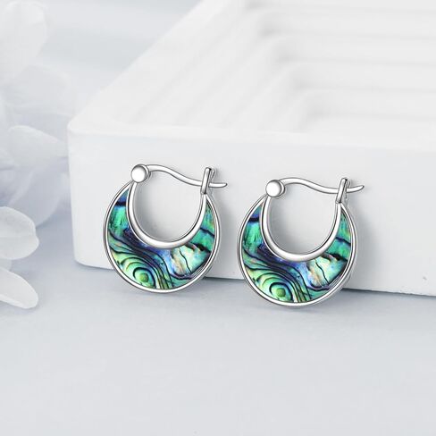 CRMAD Abalone Shell Hoop Earrings for Women Sterling Silver Hoop Leverback Earrings Jewelry Gift for Girls in Saudi Arabia