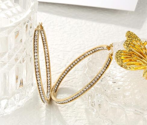 2 Inch Surgical Steel Big Hoop Earrings for Women with Mult-colors Stunning Cubic Zirconia Hypoallergenic Jewelry for Sensitive Ears Large in Saudi Arabia