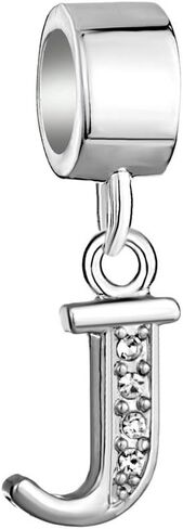 LovelyJewelry فضة استرلينية خرز الأبجدية حرف A-Z فاصل أولي يتدلى من الكريستال الاصطناعي الشفاف للسوار in Kuwait