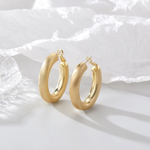 14K Gold Plated Hoop Earrings for Women, Trendy Big Chunky Gold Hoop Earrings Lightweight Hypoallergenic Jewelry for Teen Girls Gifts for Her in Kuwait