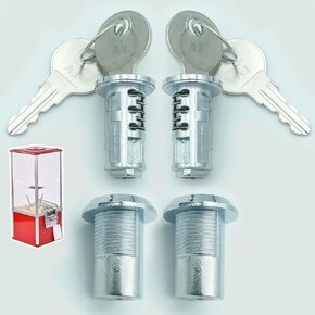 Lock and Key for Northwestern Machine - Gumball Machines Top Lid Flat Key Lock for NW, SAM 25, Eagle, Oak, A&A, KOMET Vending Machine Lock, Replacement Capsule Machine Lock and Key 1/4" Thread - (2pc)