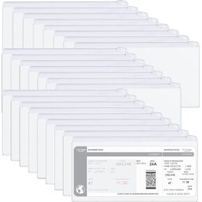 Marspark 100 Pieces Zipper Envelope Clear Pencil Case Bulk with Label Pocket Clear Plastic Envelopes with Zippered, A6 Pencil Bags for Cash, Office Supplies, 9.2 x 4.7 Inches(White)