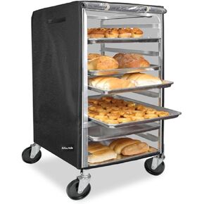 غطاء رف الكعكة، غطاء حامل الكعك المقاوم للماء والغبار 600D، مناسب لرف الخبز التجاري - 20 ورقة، عرض 23 بوصة × عمق 28 بوصة × ارتفاع 34 بوصة (بولي فينيل كلوريد شفاف أمامي، أسود) in Kuwait