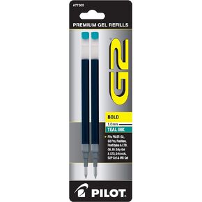 Pilot, G2 Gel Ink Refills, Bold Point 1 mm, Teal, Pack of 2