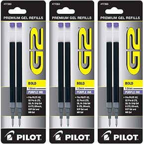 Pilot G2 Gel Ink Pen Refills, Bold Point, 1.0mm, Purple Ink, 6 Refills