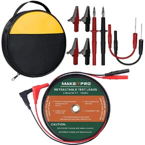 2 Wires 30FT 18AWG Retractable Test Leads with Cable Bag and Dual Ended Electrical Alligator Clips Test Probe Lead Wire Cables for Circuit Connection/Electrical Testing and Troubleshooting