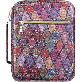 MoKo Bible Cover Case/Book Cover, Durable Zipper Bible Bag Carrying Case with Handle for Standard Size Bible for Women, Gift for Mom, 10 x 7.5 x 2.5 Inches, Rhombic Datura