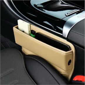 Car Seat Gap Organizer, Premium Leather Auto Seat Storage Box, Vehicle Adjustable Front Seat Gap Filler, Car Seat Side Pocket Organizer for Phones, Glasses, Keys, Money, Cards (Black)