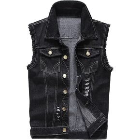 Men's Denim Vest Jean Vest Motorcycle Jacket Casual Style Sleeveless Ripped Denim Jacket