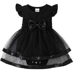 SOBOWO Newborn Infant Baby Girl Romper Dress Tutu Ruffle Long Sleeve Tulle Solid Onsies Dresses Fall Outfits with Headband