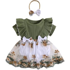 Baby Girl Summer Clothes Infant Baby Girl Romper Dress Short Sleeve Tulle Baby Dress Baby Easter Outfit with Headband
