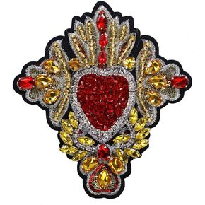 Embroidery Beaded Rhinestone Heart Patches Sew on Sequin Badge for Clothing Repair Applique Craft 2pieces