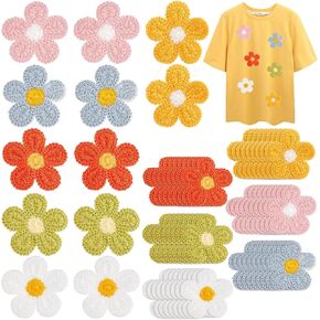 FINGERINSPIRE 60Pcs 6 Colors Crochet Flowers Applique 50mm Handmade Crocheted Floral Embellishments Flower Sew On Patches for Clothes, Bags, Hats or Arts Crafts DIY Decor