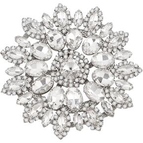 FINGERINSPIRE 4 Inch Round Rhinestone Applique with Metal Chain Back Platinum Crystal Patch Rhinestone Appliques for Wedding Bridal Brooches Scarf Wedding Dress Clothes Shoes DIY Garments Decoration