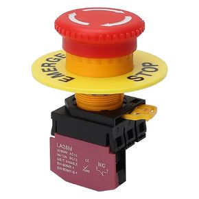 STARELO 22MM 1NC Red Mushroom Emergency Stop Metal Latching Push Button Switch Normally Closed Safety Stop Switch 10A 660V IP54（LA36MA-01ZS）.