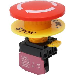STARELO 22MM 1NC Red Mushroom Emergency Stop Metal Latching Push Button Switch Normally Closed Safety Stop Switch 10A 660V IP54（LA36MA-01ZS）.
