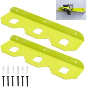 2 Pcs Metal Ry-obi 18V Battery Holder/Battery Wall Mount Rack for Ryobi 18V Battery Storage with 3 Slots, Battery Mount Organizer with Screws and Dry wWall Anchors (Fruit Green)