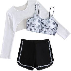 Verdusa Girl's 3 Piece Tie Dye Swimwear Bathing Suit Swimsuits Bikini and Shorts with Cover Up in Kuwait