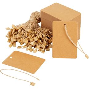 Juvale 200-Pack Kraft Paper Gift Tags with Jute Twine String, Large Blank Merchandise Price Labels 2.4 x 3.5, Bulk Brown Hang Tags for Wedding, Birthday, Holiday, Party Favor, Art and Craft Wrapping