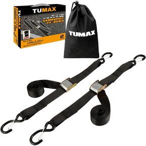 Tie Down Strap Cambuckle Strap - 2500lbs Break Strength, 1.5 in x 8ft Cargo Straps with Safety S-Hooks, Heavy Duty Cam Buckle Strap for Moving Lawn Equipment, Cargo Appliances, Motorcycle, 2PK