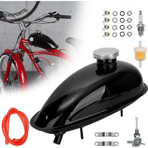 2L 0.53 Gallon Mini Bike Gas Tank Fuel Tank with Cap & Spark Plug & Petcock & Fuel Line & Fuel Filter for 2 stroke 49cc 60cc 66cc 80cc Engines Motorized Bicycle Motor Bikes