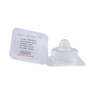 Sterile Syringe Filter Nylon Hydrophilic Filtration 0.45um Pore Size, 25mm Membrane Diameter Sterile Nylon Membrane Individually Packed 20/pk by Labfil