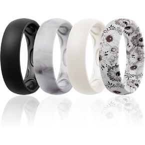 خاتم زفاف من السيليكون للنساء من Egnaro، تصميم مريح وقوس داخلي مريح للتنفس، خاتم زفاف من السيليكون بعرض 4 مم - سمك 1.5 مم من المطاط للنساء - 7 حلقات / 4 حلقات / حلقة واحدة من خواتم الذكرى السنوية in Kuwait