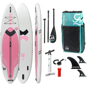CYANS10'6'' Purple Pink Blue 3 Fin Stable for Beginner ISUP Board, Full Set Premium Accessories, Surfing,Pets Friendly