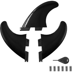 Dual Tab Surfboard Fins Set - 3 Fiberglass Fins + Key & Screws for Longboard & Shortboard Thurster Fin Replacement Compatible with FCS Style Fin Box Medium Black