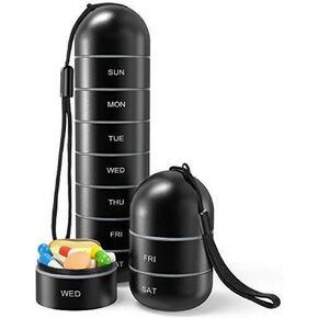 Travel Weekly Pill Organizer, Portable Waterproof Stackable Metal Pill Box,7 Day Daily Medicine Pill Organizer,Metal Weekly Pill Organizer Holder for Vitamin,Supplement,Travel Hiking