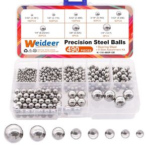 weideer 490pcs 8 Sizes Bicycle Bearing Balls Metal Mixing Balls Assortment Kit 1/2" 3/8" 1/4" 7/32" 3/16" 5/32" 1/8" 3/32" Precision Steel Balls