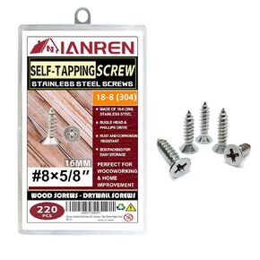200pcs Stainless Steel Wood Screws 18-8 (304) #6 x 1 inch(25mm) Flat Head Phillips Wood Screws - Drywall Screws - Fine Thread Bugle Head (Stainless Steel, 8x1" (200 pcs)…