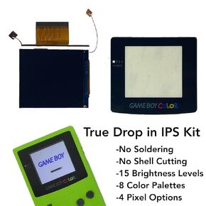 Game Boy Color 2.45 Inch IPS Backlight LCD Screen Replacement Kit [DROP-IN, NO SOLDER] for Gameboy Color GBC (White)