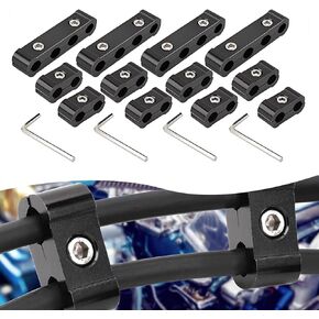 Pack-12 Car Spark Plug Wire Retainer, Multi-functional Alloy Engine Spark Plug Wire Separator Replacement with Wrench, Ignition Wire Fixed Four-hole Wire Clamp, Universal for Cars (Black)