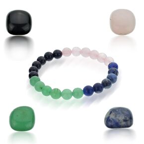 Crystals Set to Ease Worry - include 1 bracelet & Rhodonite, Lepidolite, Tigers Eye, Angelite Palm Stones to improve communication enhances self-love, patience, self-expression