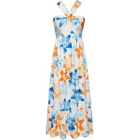 GRACE KARIN 2024 Women's Criss Cross Halter Neck Sleeveless Summer Floral Print Flowy A Line Maxi Dress