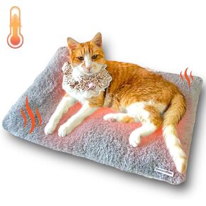 Extra-Thick Padding Self-Warming Cat Mat, 24"x18" Warm Thermal Cat & Puppy Mat, Cat Bed for Indoor & Outdoor, Removable Cover Cat Bed, Machine Washable, Reflects Body Heat (Grey)