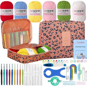 Cdrompy 63Pcs Crochet Kit for Beginners,Crochet Kits for Adults,Beginner Crochet Kit with 6 Colors Crochet Yarn and Crocheting Accessories Set,Crochet Set and Crochet Kits