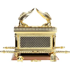 BRTAGG The Ark of The Covenant Replica Gold Plated Statue with Contents, Aaron‘s Rod/Manna/Ten Mandments Stone (Small)