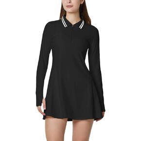 ECUPPER Womens Long Sleeve Tennis Dress Workout Athletic Golf Dresses Polo Outfits with Shorts & Thumbholes