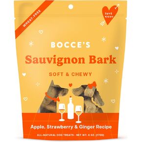Bocce's Bakery Sauvignon Bark Treats for Dogs, Wheat-Free Everyday Dog Treats, Made with Real Ingredients, Baked in The USA, All-Natural Soft & Chewy Cookies, Apple, Strawberry, & Ginger, 6 oz